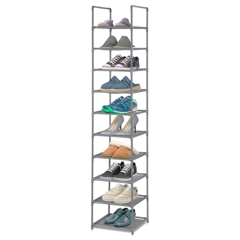 10 Pair Shoe Rack, Grey/Brown/Blue