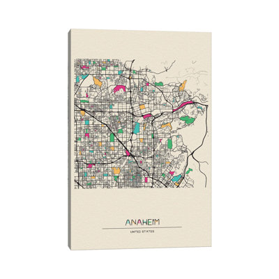 «Anaheim, California Map» par Ayse Deniz Akerman - impression sur toile tendue
