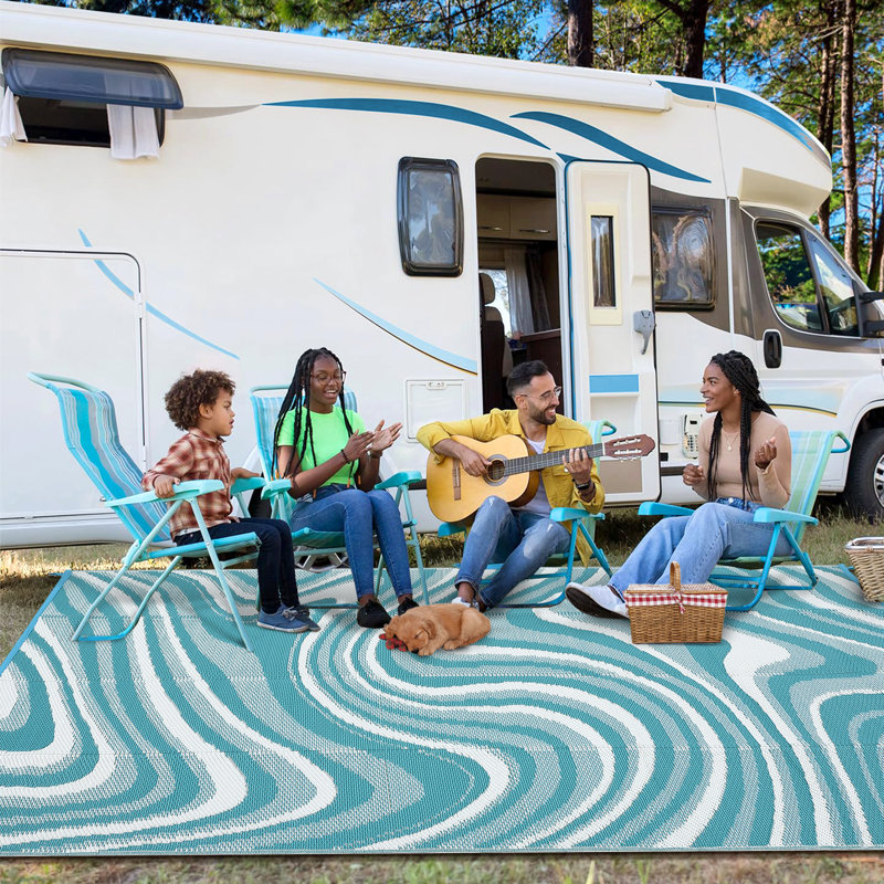 Outdoor Plastic Straw Rug - Modern Striped, Easy Clean & Collapsible Patio Mat, Portable Low Pile Carpet, Perfect for Garden, Patio, Camping