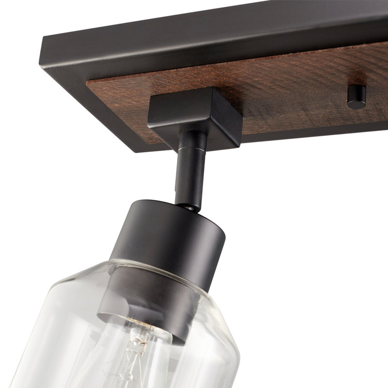 Griffith 25'' Wood and Matte Black 3-Light Track Lighting with Clear Glass Shades