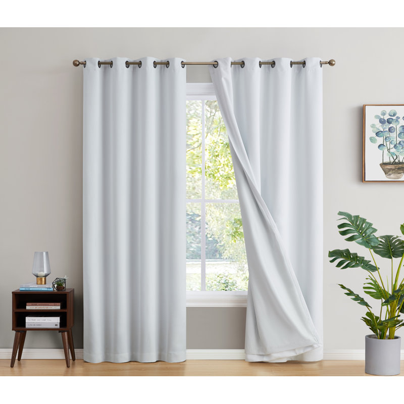Alis Solid Color 100% Blackout Thermal Grommet Curtain Panels, 52" W x 45" L, White