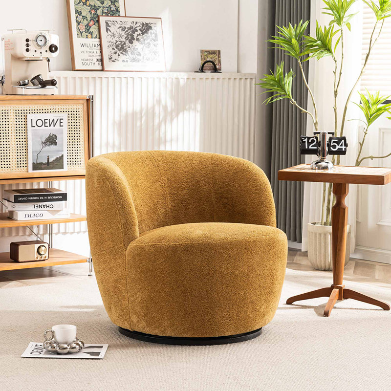 Fauteuil demi-tonneau Hadriel, Boucle jaune-brun clair