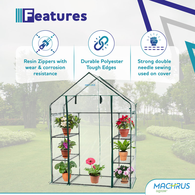 Machrus Ogrow Deluxe Walk-In Greenhouse with 3 Tiers and 6 Shelves -  Clear Cover