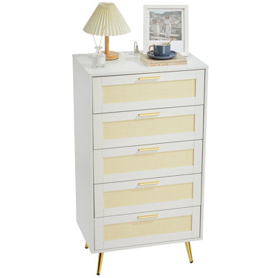 5 Drawer Dresser for Bedroom, Modern Wood Chest with Storage, White