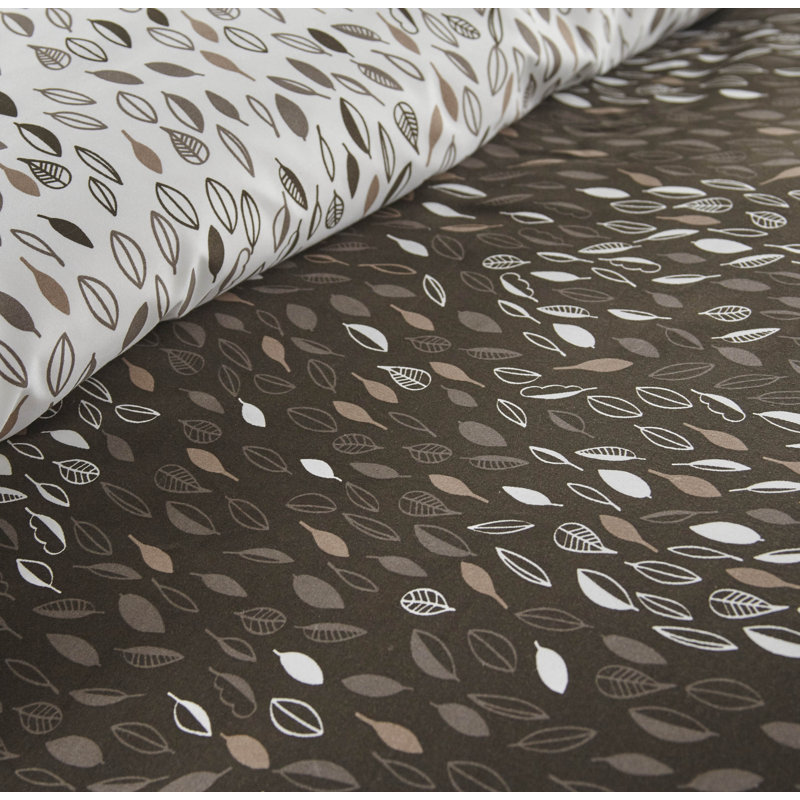 Ensemble de housse de couette réversible en microfibre à motif de botanique feuille Vilano Choice, Brun