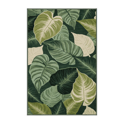 Machine Washable Botanical Green Area Rug