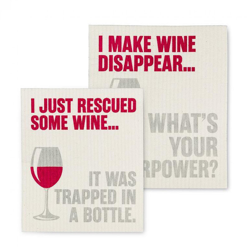 Set Of 2 Wine Thoughts- Funny Text Dishcloth