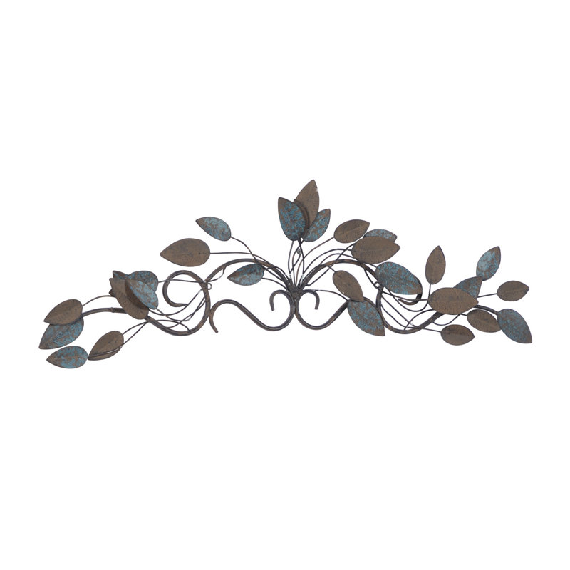 Traditional Plants & Flowers Wall Decor on Metal, Blue, 10" H x 35" W x 1" D