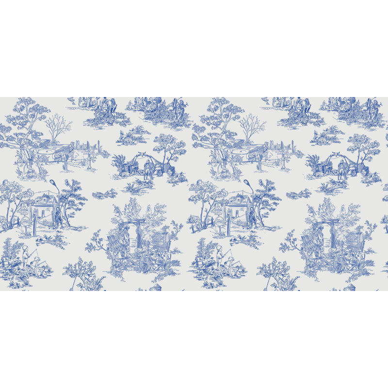 Apocalypse Toile Wallpaper, White/Blue/Ivory