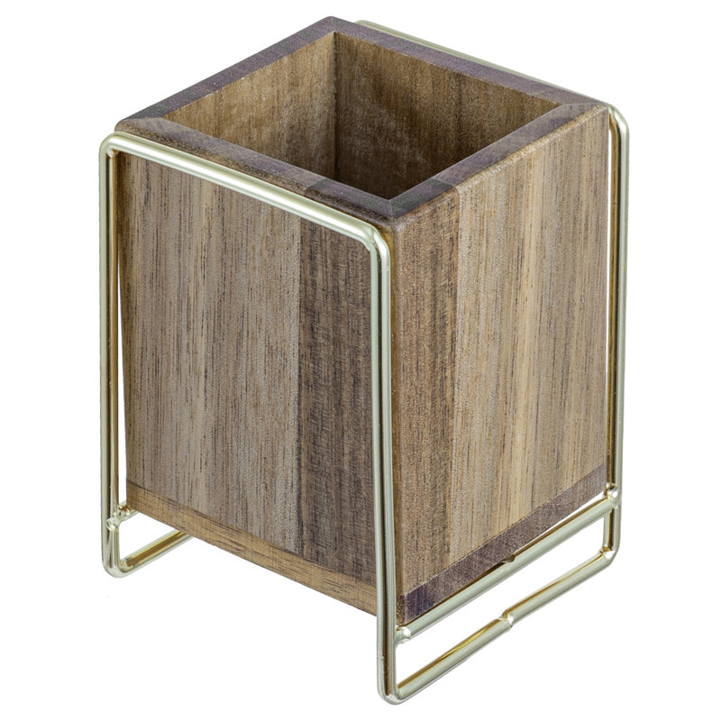 Porte-stylo carré en bois d'acacia
