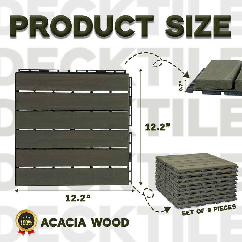 31cm L x 31cm W Solid Wood Interlocking Deck Deck Tile Kit, Muted Green