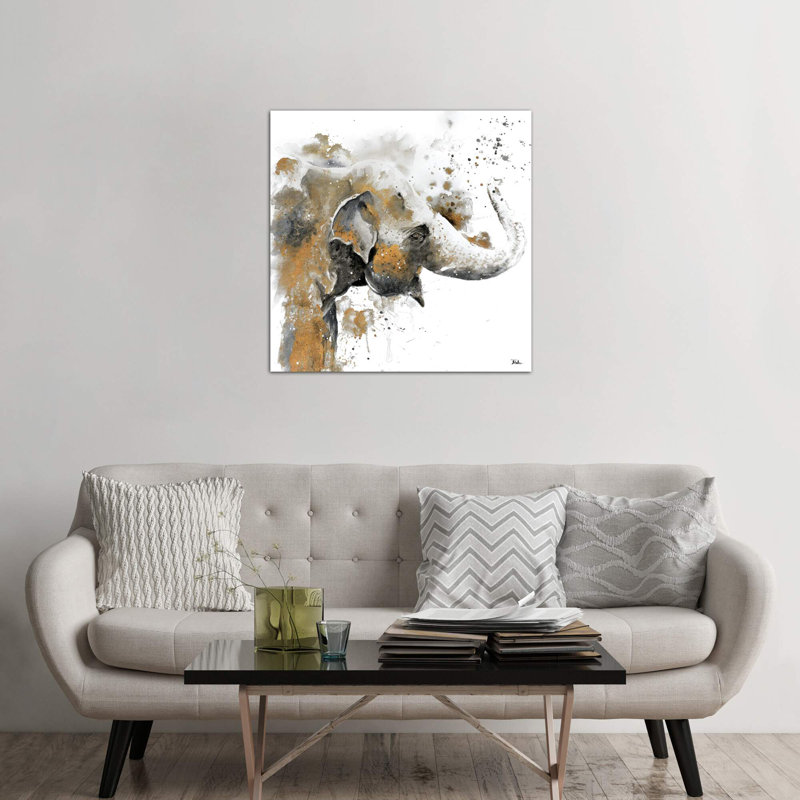 Water Elephant With Gold by Patricia Pinto - Print on Canvas, 66.04 cm H x 66.04 cm W x 1.91 cm D, No frame