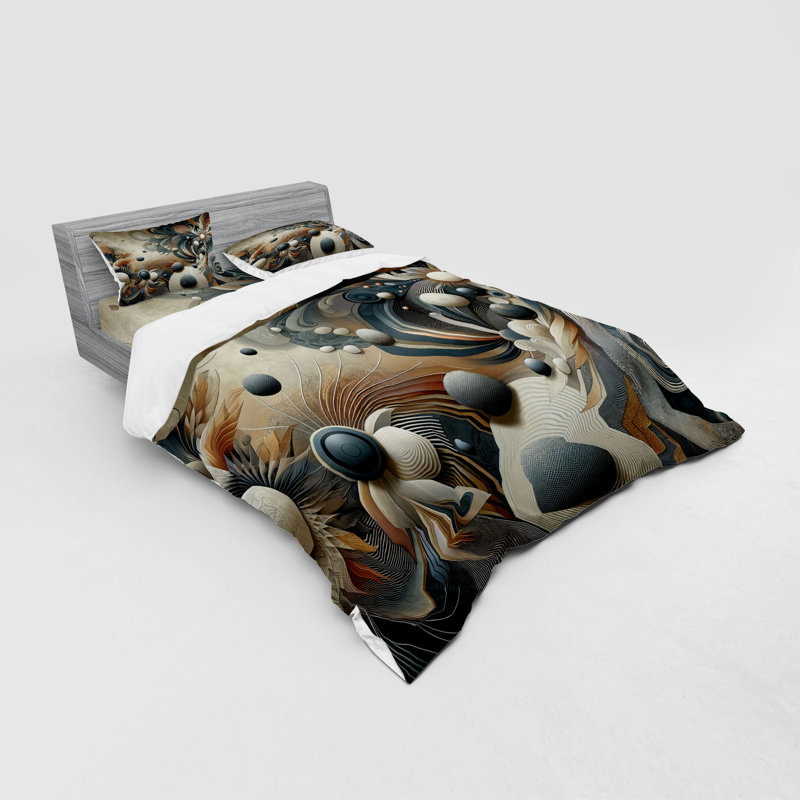 Dark Slate Blue and Tan Abstract Queen Duvet Cover Set