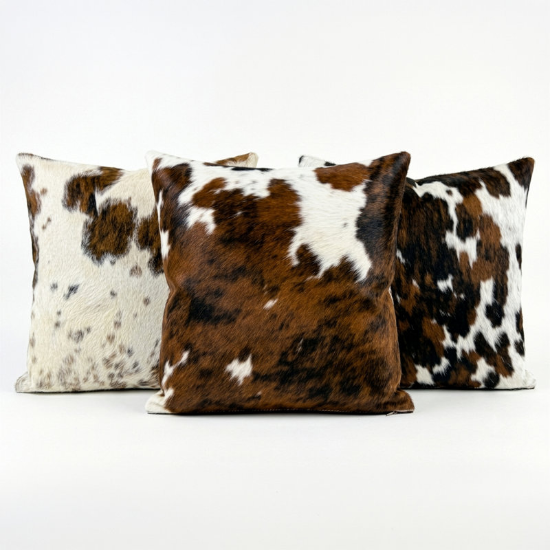 Housse de coussin tricolore en cuir de vache - 51 x 51 cm, Tricolore