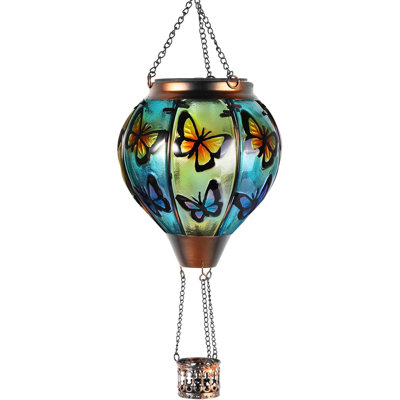 18'' Butterfly Solar Hot Air Balloon Lantern ,Glass Solar Lanterns Outdoor Waterproof Hanging Light