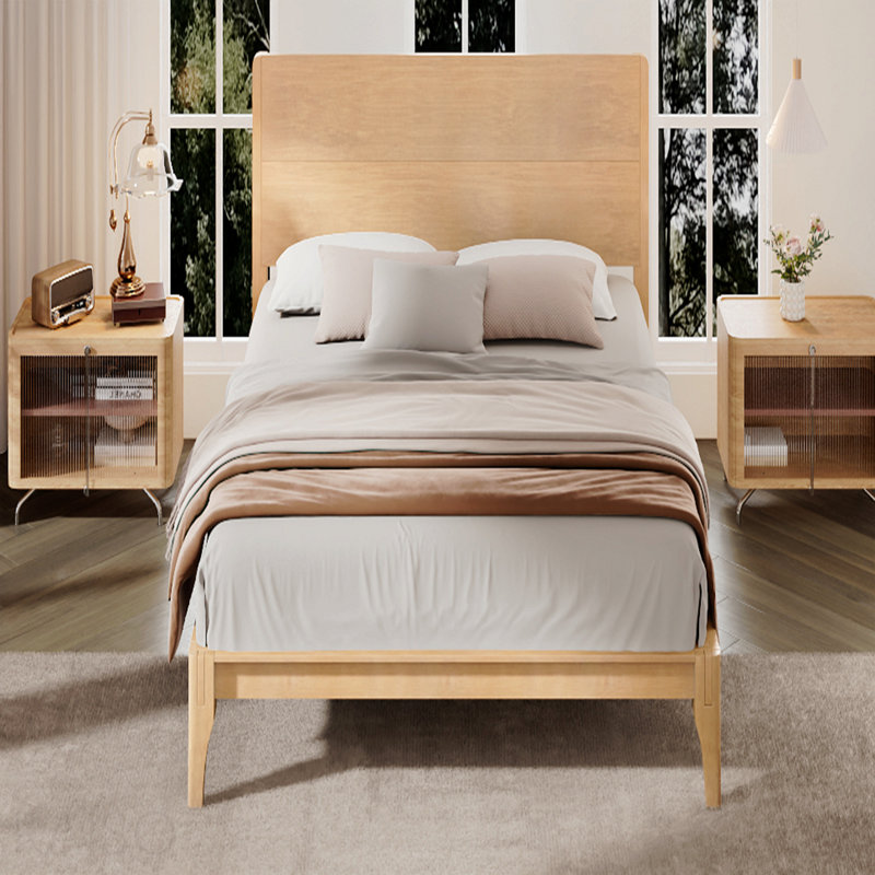 Mid-Century Modern Full Size 12 Inch Bamboo Wood Platform Bed With Wood Slat Metal Support, No Box Spring Needed, Easy Assembly,Natural