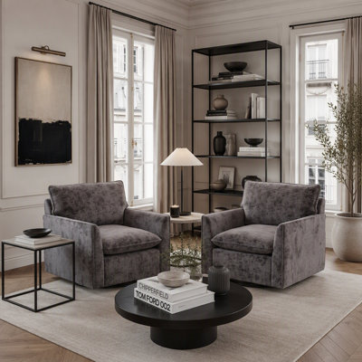 Ensemble de 2 chaises d'appoint pivotantes à 360 degrés avec revêtement en chenille et coussins épais