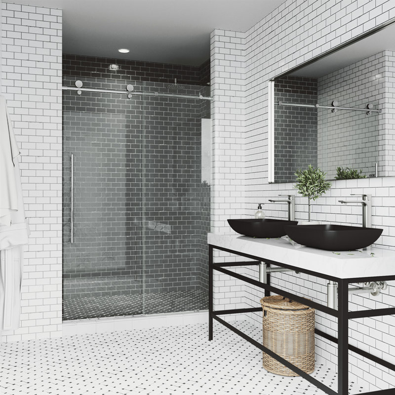 Elan E-Class 48-52" W x 76" H Sliding Frameless Shower Door with 3/8" Clear Glass, Chrome