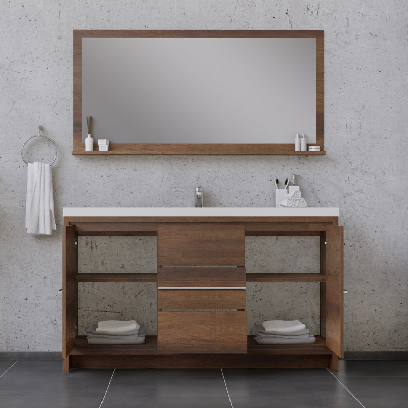 Ensemble de meuble-lavabo simple 60 po Feike, Brun