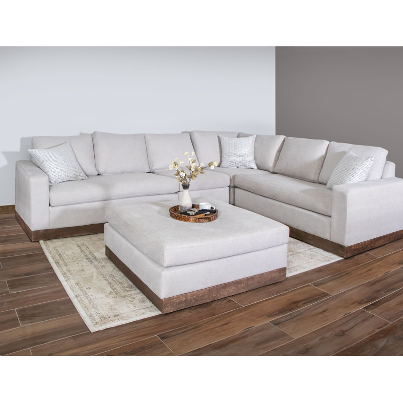 Base et structure en bois Georgia, repose-pieds carré rembourré, Polyester gris amande