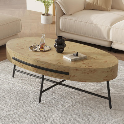 Table basse ovale avec tiroir Mid-Century