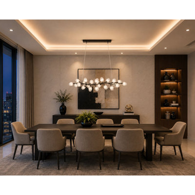 20-Light black iron frame chandelier with white glass shades