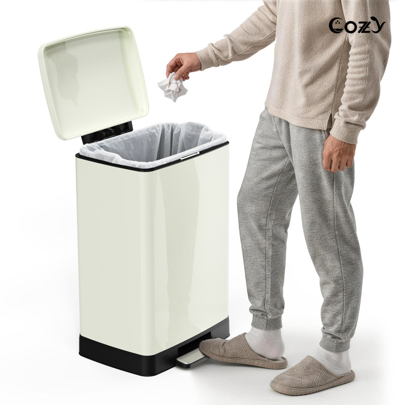 17.2 Gallon / 65 L Rectangular Stainless Steel Step-On Trash Can with Lid, Hands-Free, Dual-Mode Lid Lock, Anti-Fingerprint Coating, Silent Soft-Close Lid, Removable Inner Bucket, Waterproof Waste Bin for Household & Commercial Multi-Scenario Use