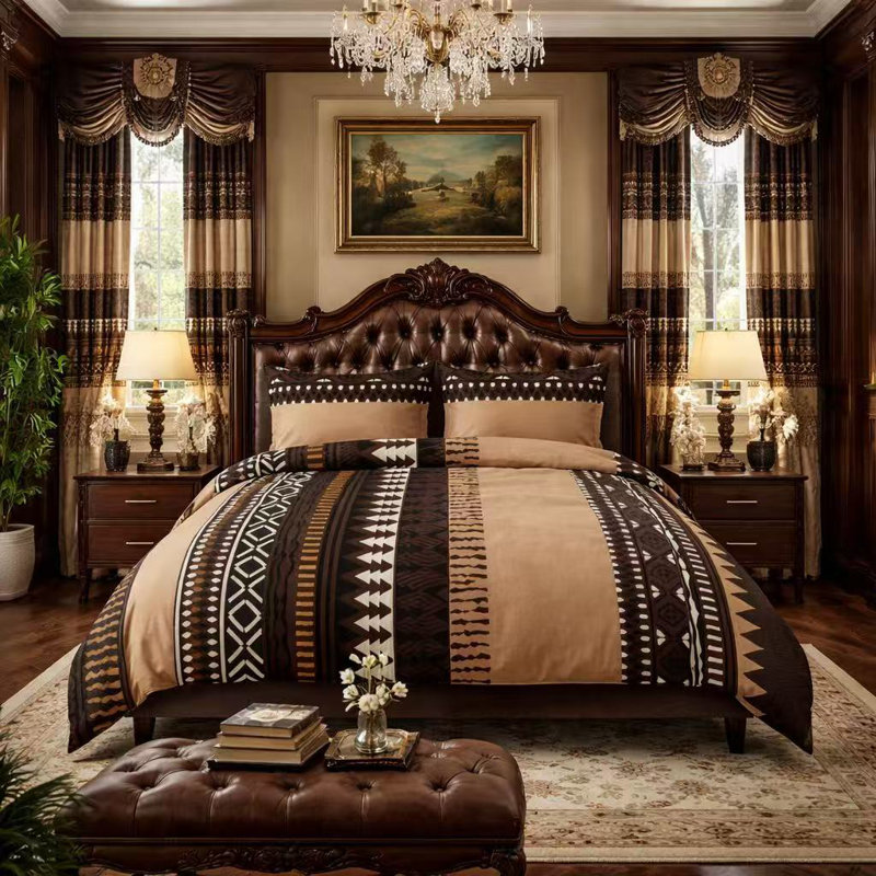Boho Pattern Bedspread Set with Matching Curtains, Queen, Brown, Queen Bedspread + 8 Additional Pieces