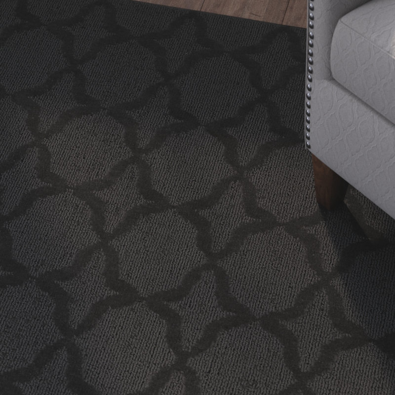 Tapis rectangulaire touffeté à motif géométrique noir, Rectangle 6 pi x 9 pi