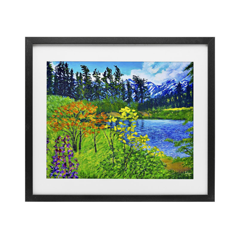 «Hidden Lake Scenery», reproduction d'art sous verre encadrée par Lee Ann Zirbes, Cadre noir minuit, H 17 po x l 21 po