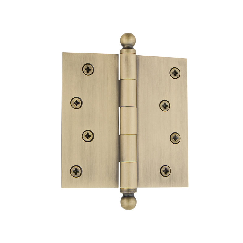 Nostalgic Warehouse 4" x 4" Ball Tip Residential Hinge with Square Corners, Antique Brass