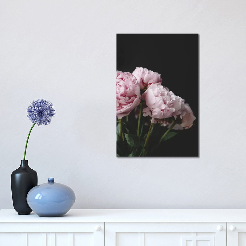 Pink Peonies On Black I by Chelsea Victoria - Wrapped Canvas Print, 30.48 cm H x 45.72 cm W