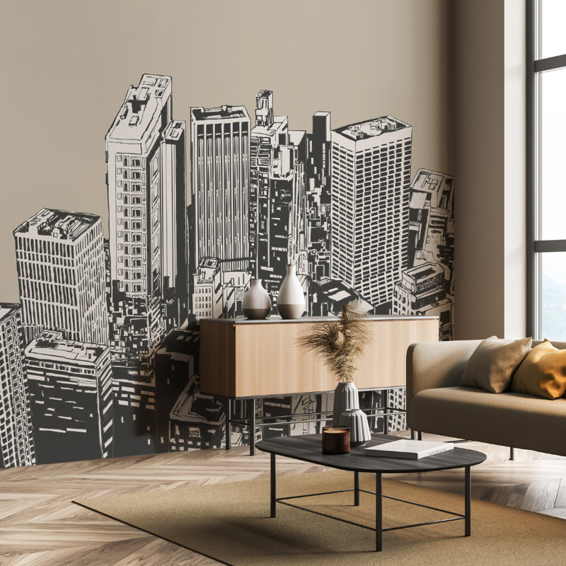 Urban City Skyscrapers - Wall Mural, 280cm L x 350cm W, Cream