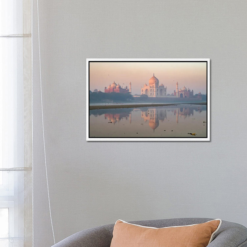 Taj Mahal At Dawn Reflected In The River, India by Matteo Colombo - Gallery-Wrapped Canvas Giclée on Canvas, White Framed