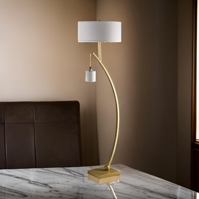 Lampe sur pied à arc 59 po Ginel, conception suspendue, 2 abat-jours cylindriques blancs, noir