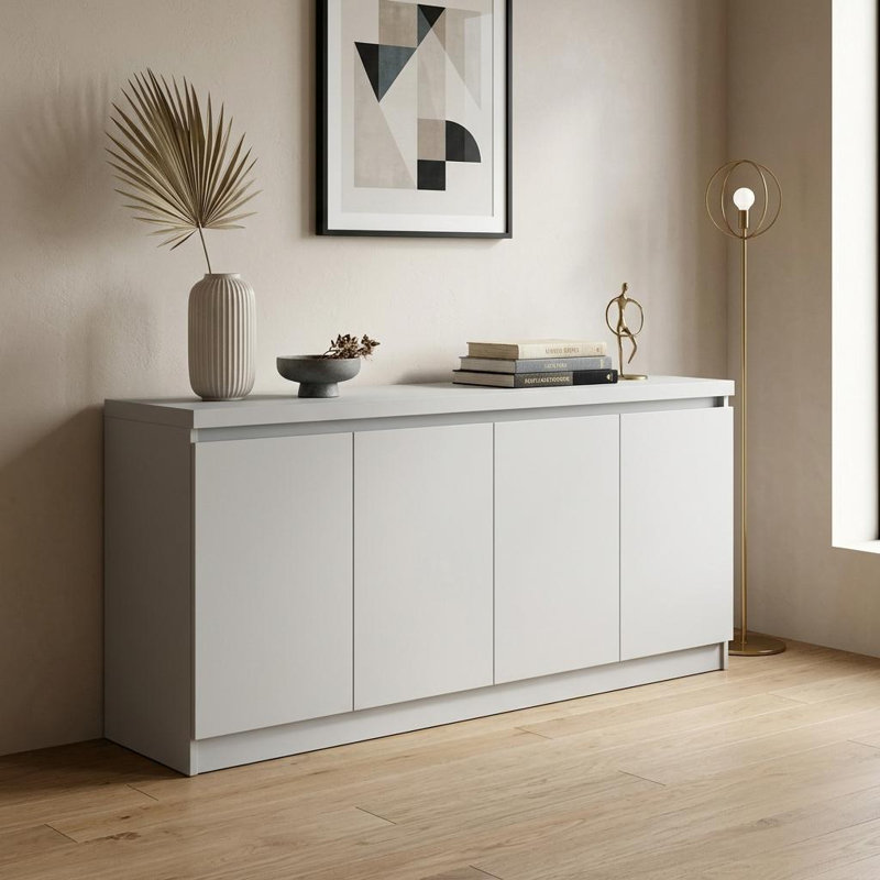 Buffet viennois contemporain de 62 po de largeur, Blanc brillant