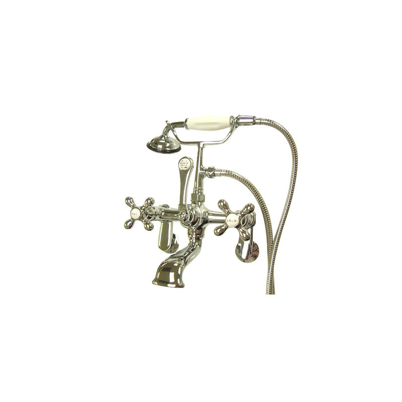 Hot Springs Triple Handle Wall Mounted Clawfoot Tub Faucet with Handshower, Chrome