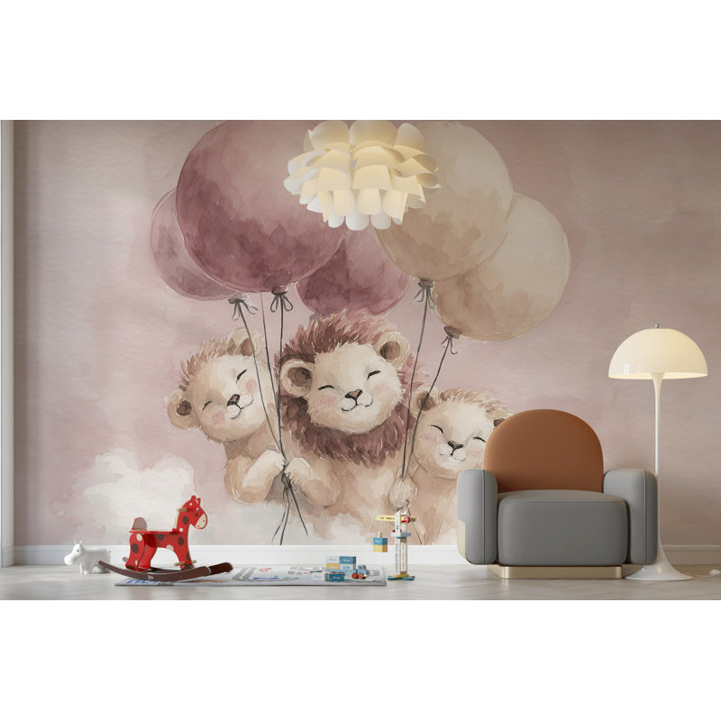 Papier peint Lions Rose Fantaisie Murale, 80 po x 96 po, Non tissé