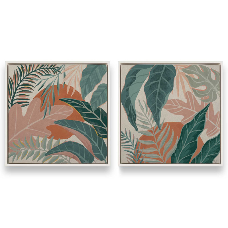 Ensemble de 2 feuilles tropicales, Cadre flottant blanc opaque, H 13 po x l 26 po