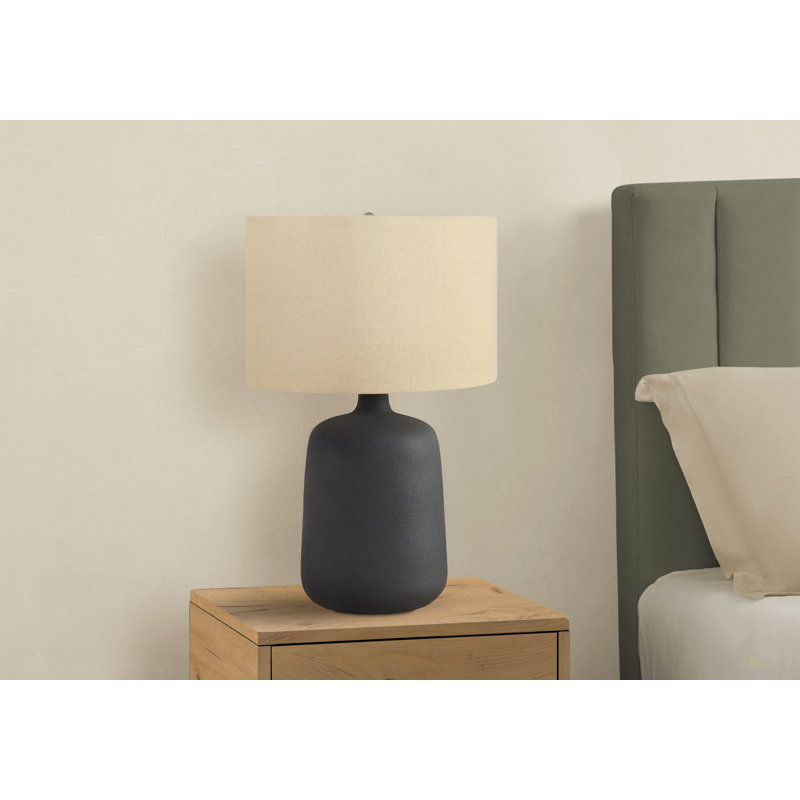 Lighting, H 24 po, lampe de table, céramique noire, abat-jour beige, contemporain