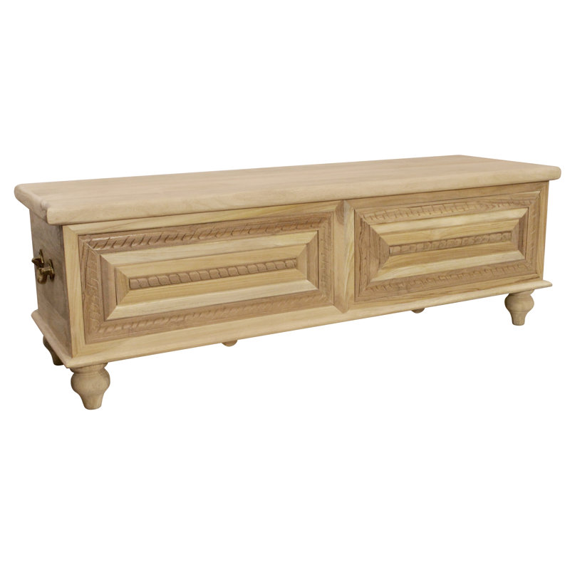 Banc de rangement Noelle en bois massif blanc vieilli de 55 po Noelle
