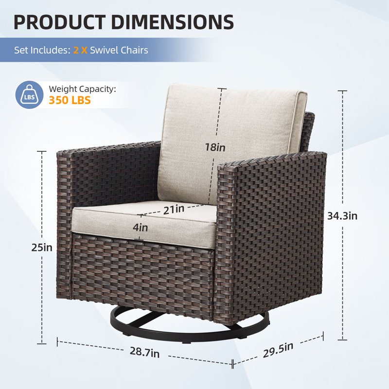 Chaise pivotante d'extérieur en osier coulissant avec coussins Brooksie, Beige