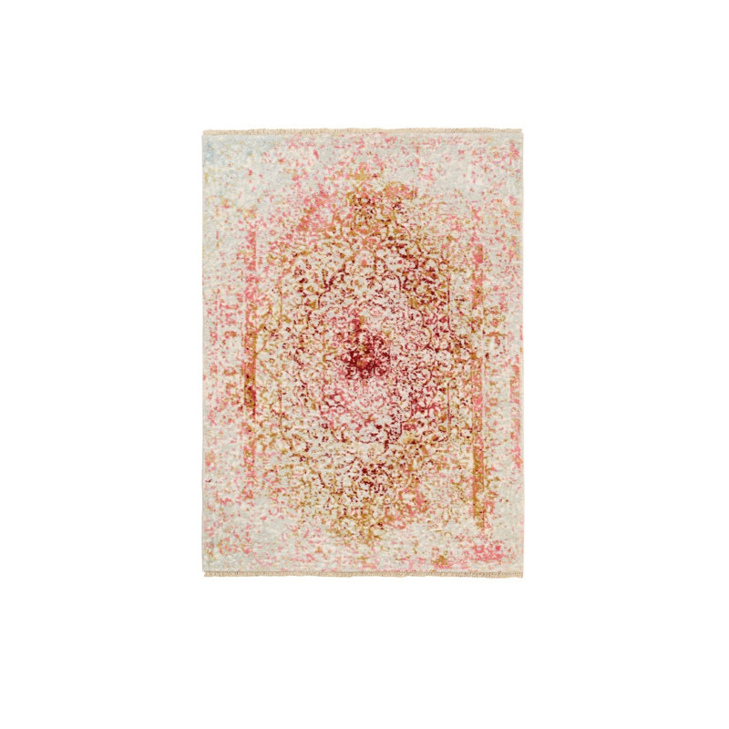 Tapis oriental noué à la main 3 pi x 5 pi en laine et soie pure à motif médaillon rose 5D2FB449FE3A4FEFA3FD374BA71D5A2E