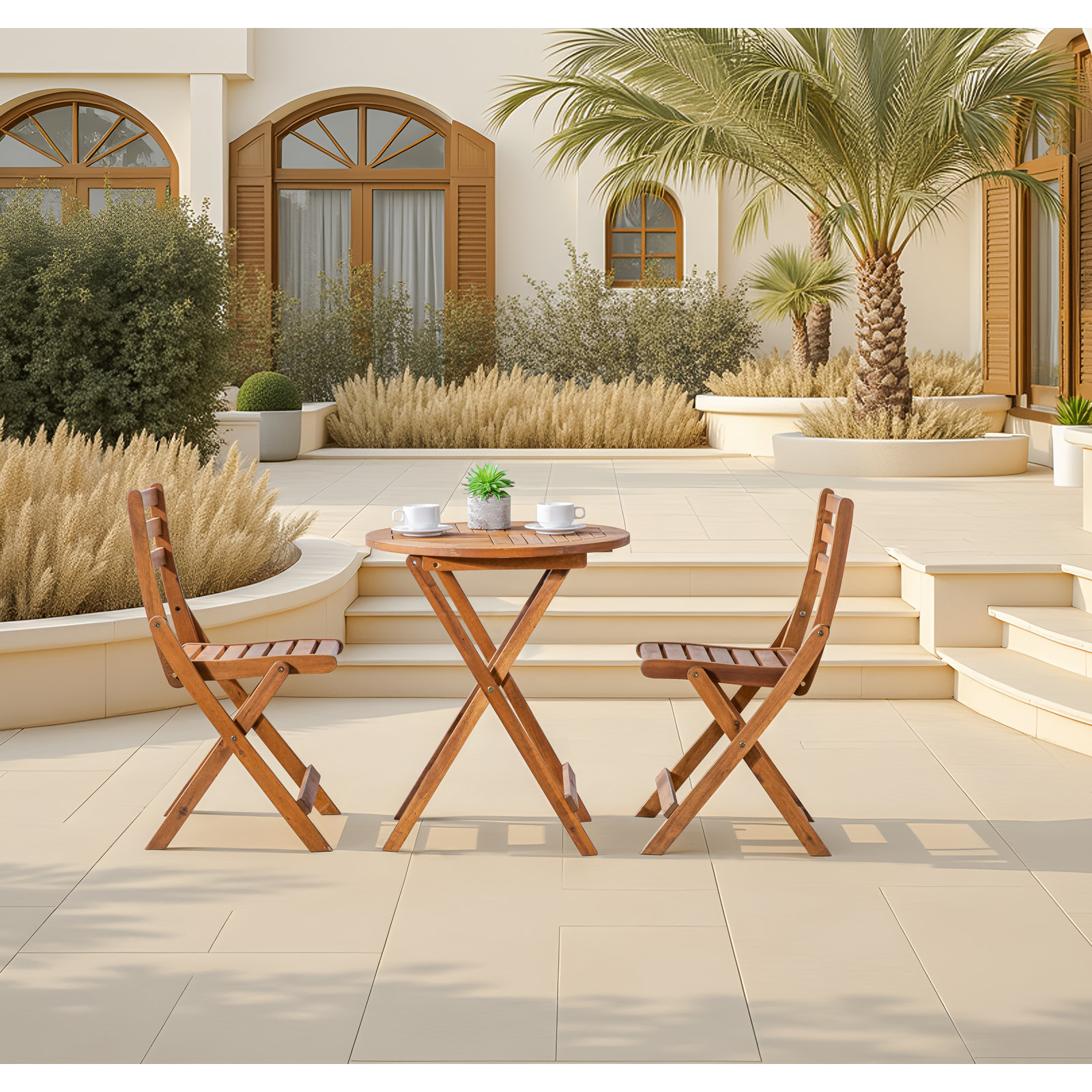 Rosetta Foldable Acacia Patio Side Chair, Natural