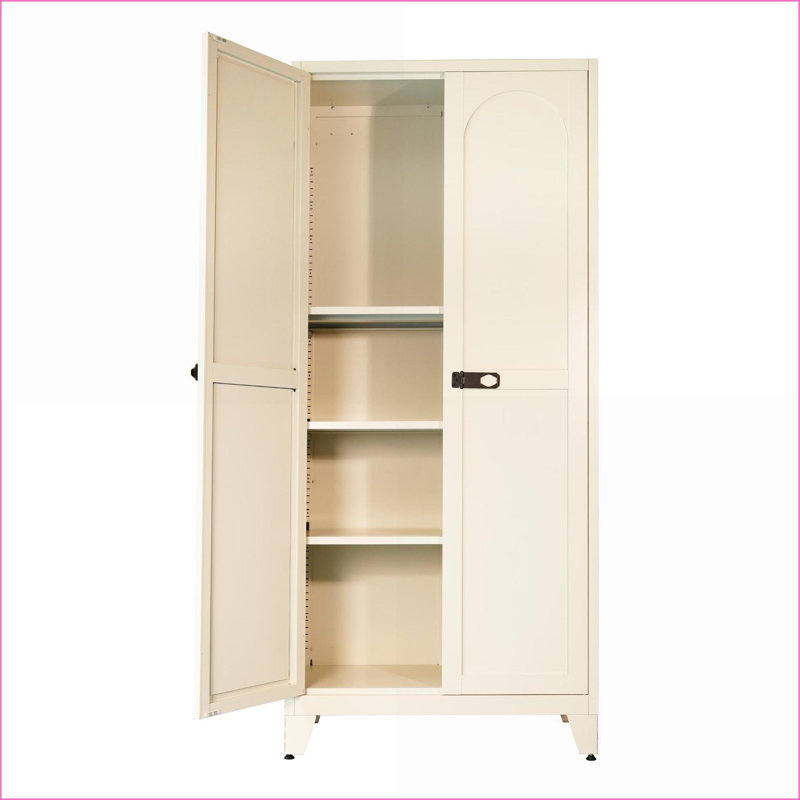 Armoire de rangement en métal 71 po avec 2 portes et serrure Tablettes réglables | Beige | Chambre à coucher | Scandinave