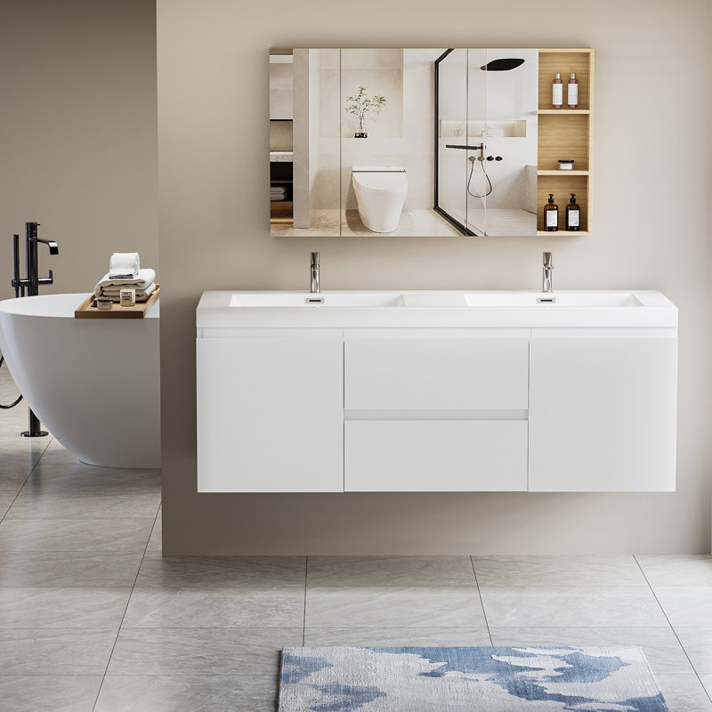 Meuble-lavabo flottant avec lavabo et meuble-lavabo, Blanc