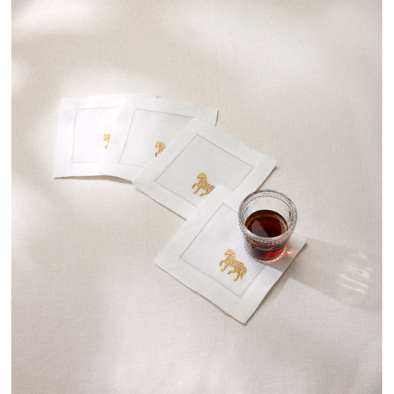 Lunar New Year Linen Square Napkins, White/Gold