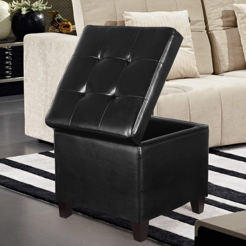 Tabouret cubique en cuir avec couvercle capitonné