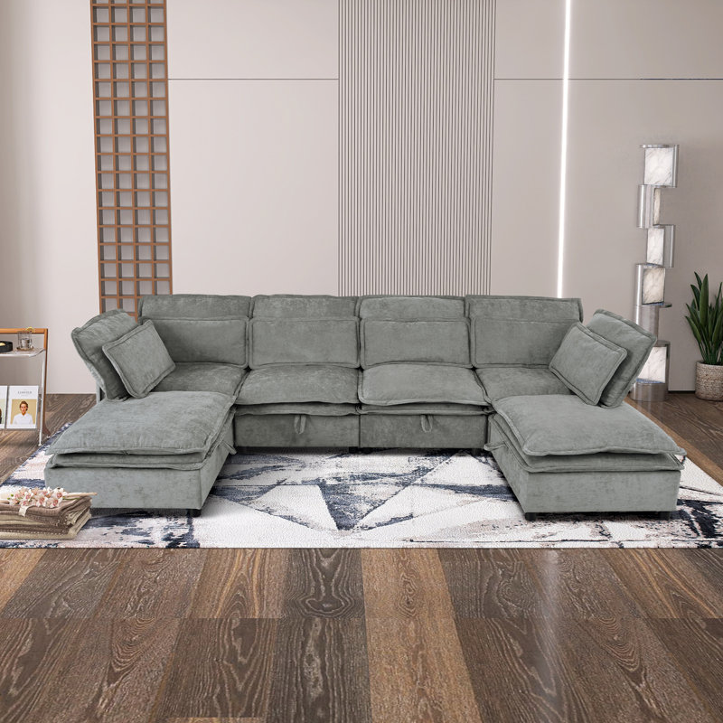 Canapé modulaire moderne avec coussins de siège de rangement, Polyester gris