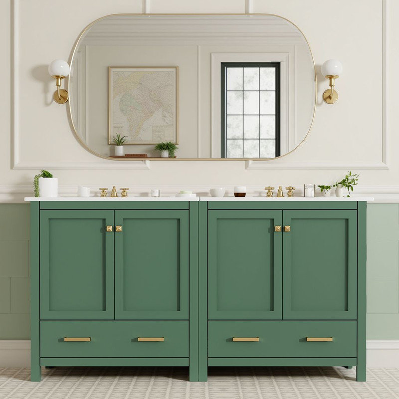 Meuble-lavabo moderne de 60 po - Portes à fermeture douce, étanches et tablettes intégrées?, Vert
